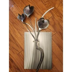 Metal Art Lilies Flowers Wall‎ Art Decor 28" X 12" Display Home Vintage Rare